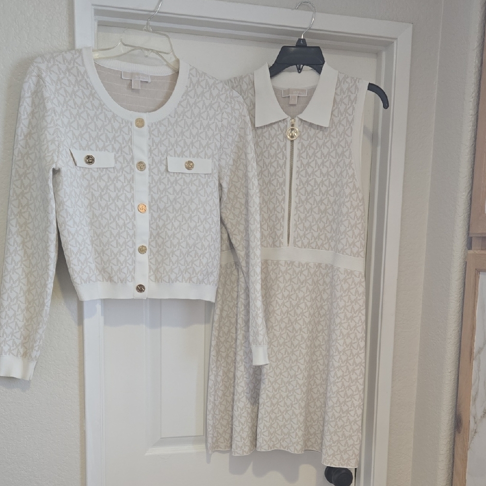 Michael Kors Cream & Gold Patterned Dress only XL . Matching Jacket available - Picture 8 of 8